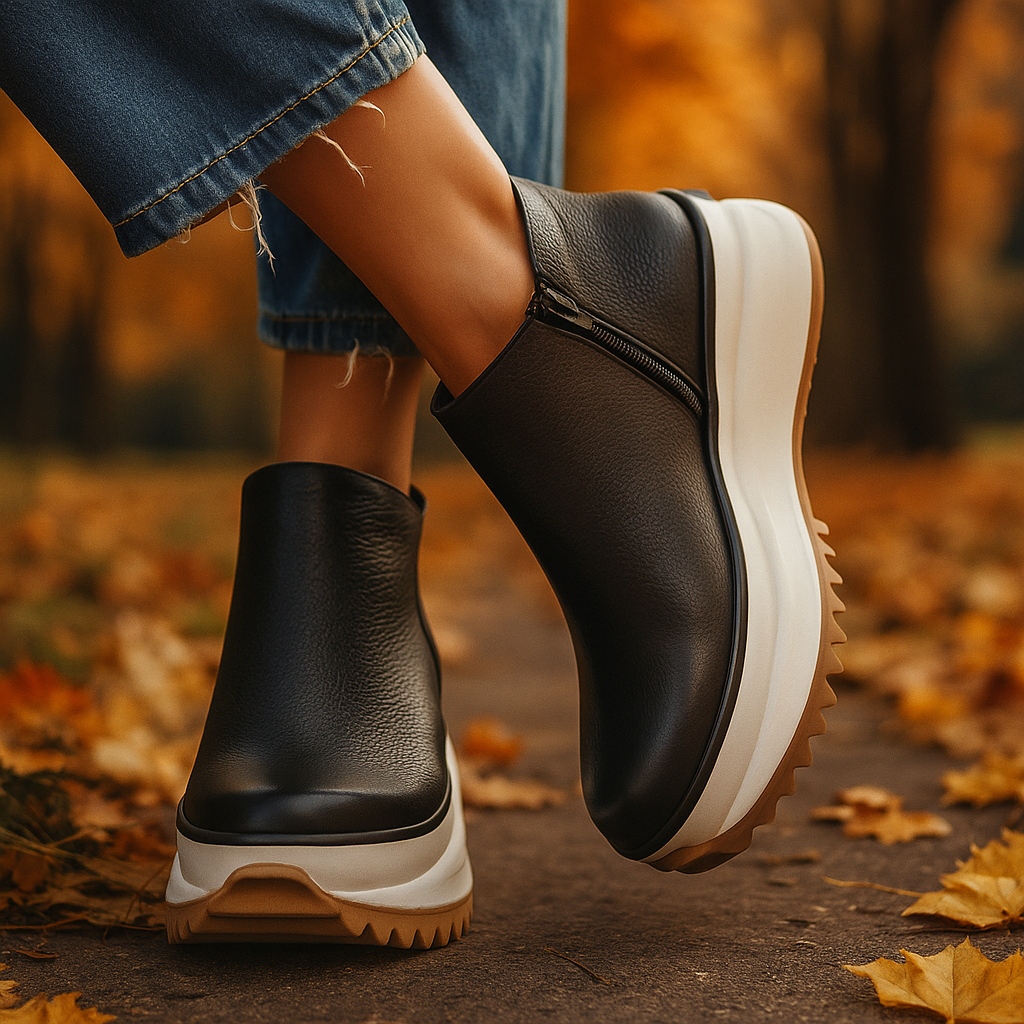 Harper designer platform sneakers shown in brown, black and khaki