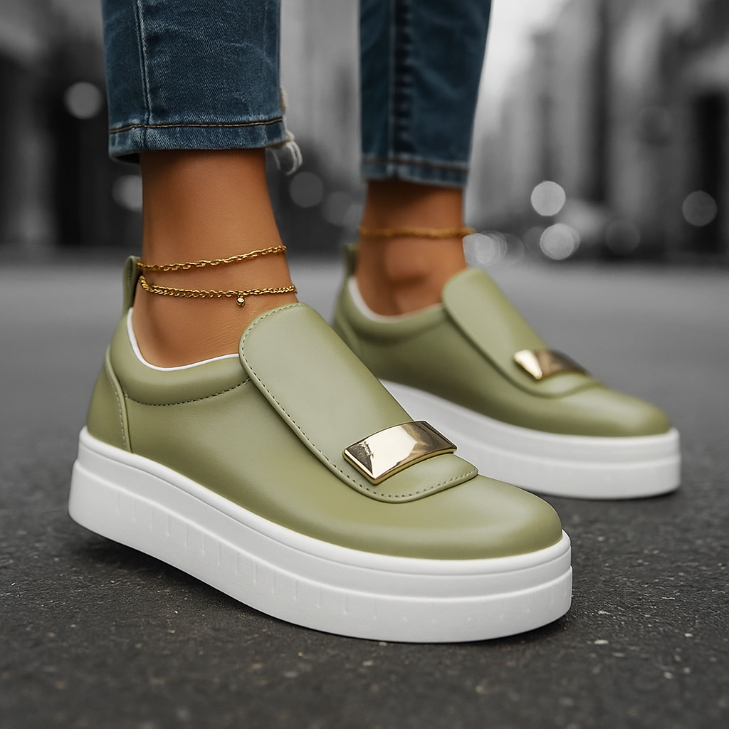 Lottie heritage platform sneakers shown in white, navy, black and olive green
