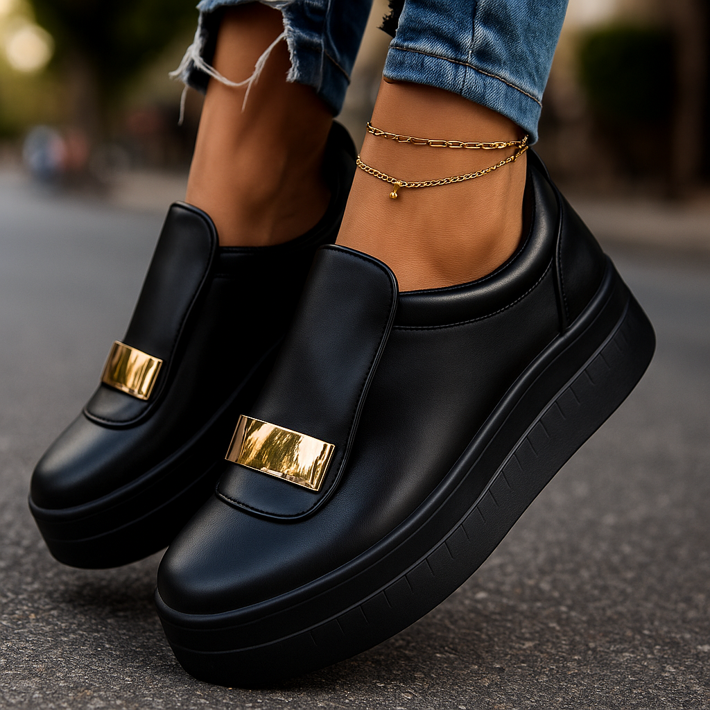 Lottie heritage platform sneakers shown in white, navy, black and olive green