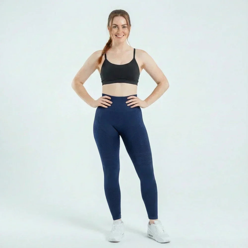 Aria navy blue full-length sculpting leggings for workouts and everyday wear