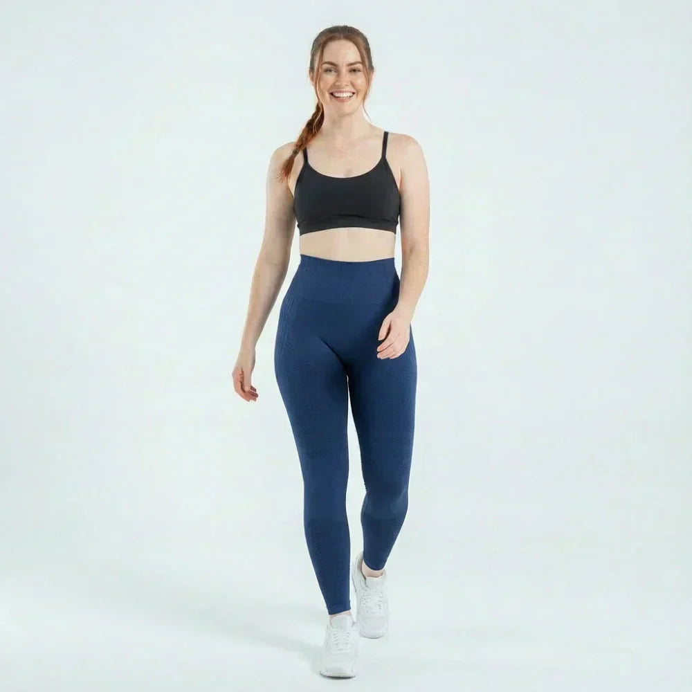 Aria navy blue full-length sculpting leggings for workouts and everyday wear