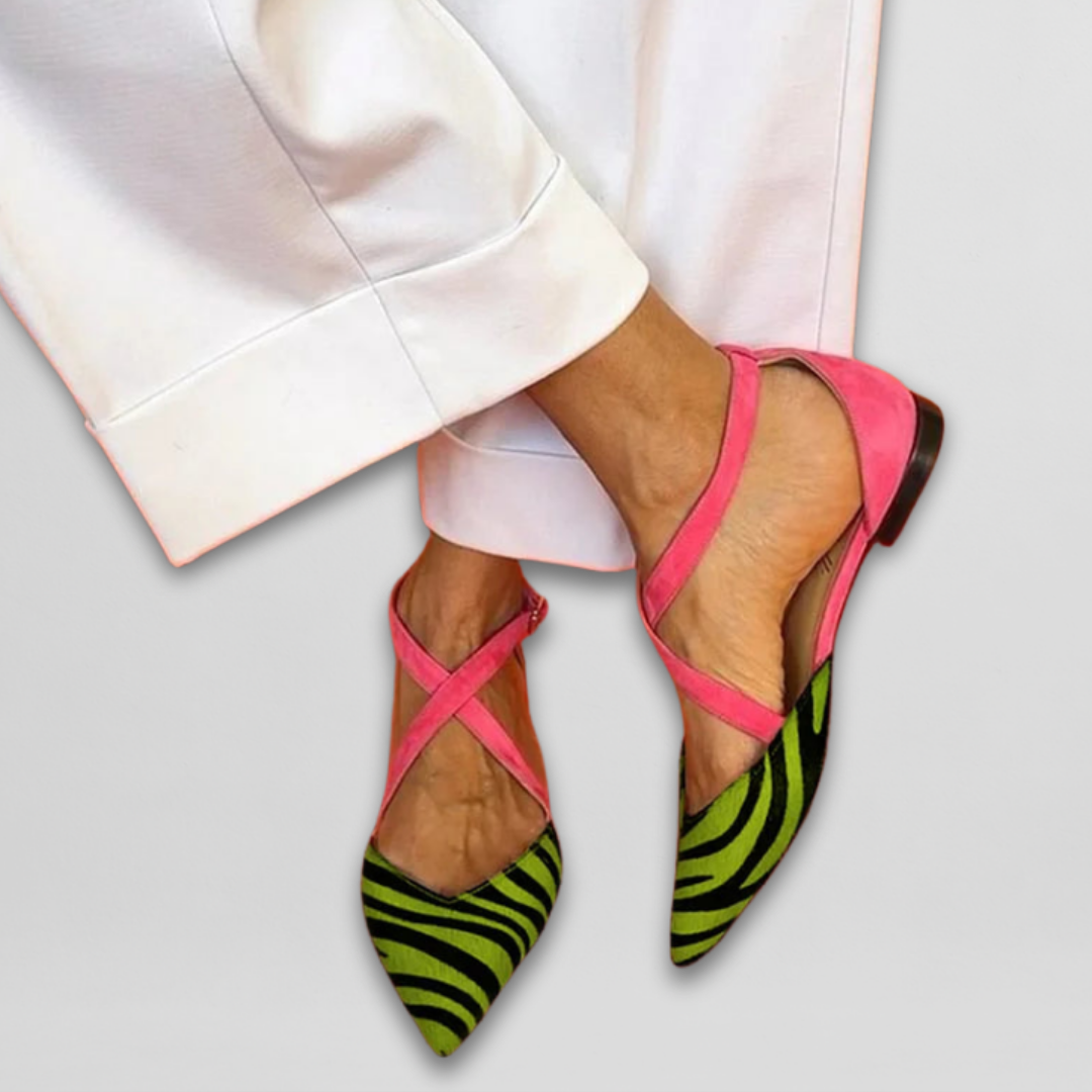Fern strappy ballet flats for women shown in white, pink and green
