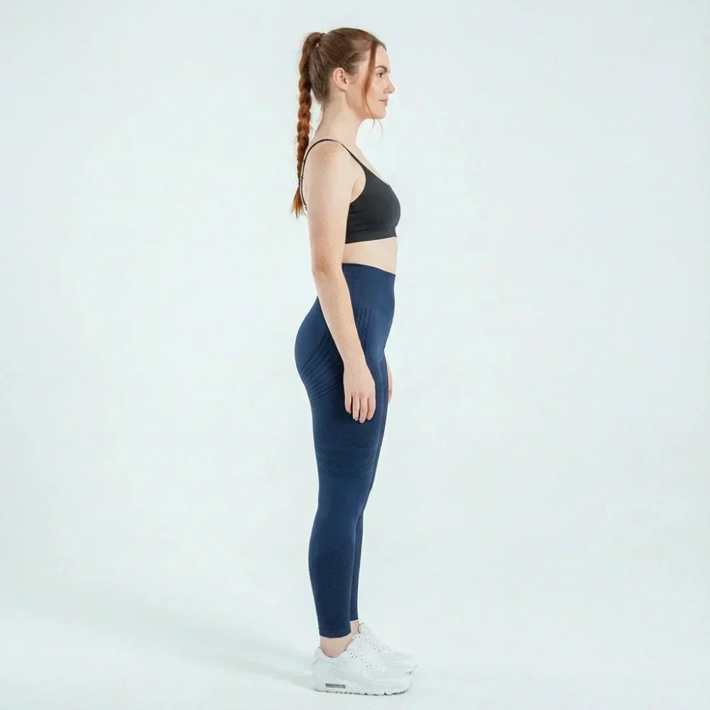 Aria navy blue full-length sculpting leggings for workouts and everyday wear