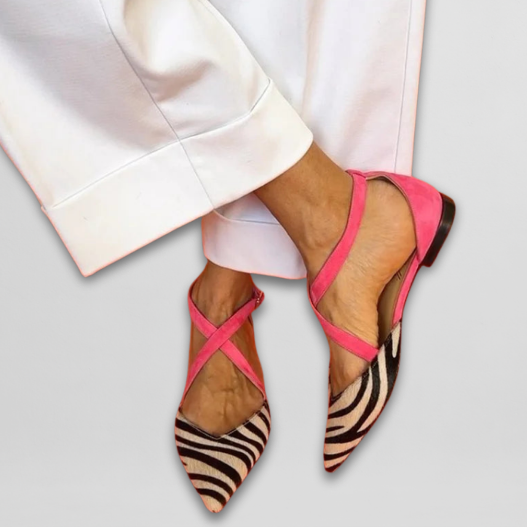 Fern strappy ballet flats for women shown in white, pink and green