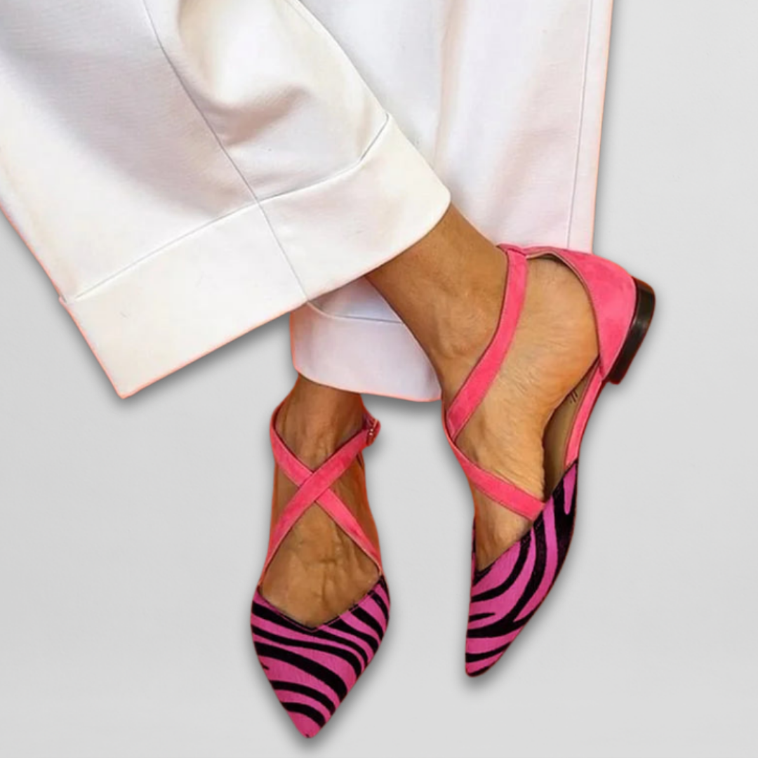 Fern strappy ballet flats for women shown in white, pink and green