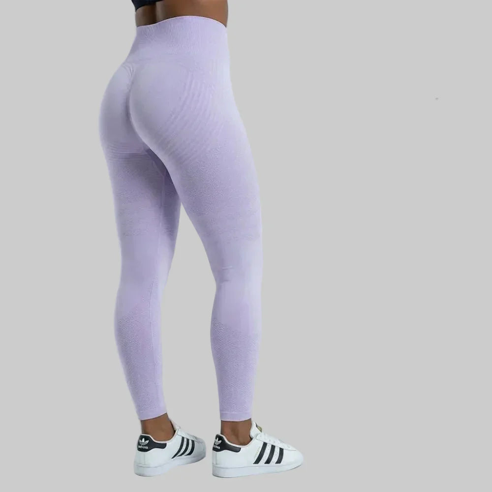 Clara full-length sculpting legging shown in light purple and pink
