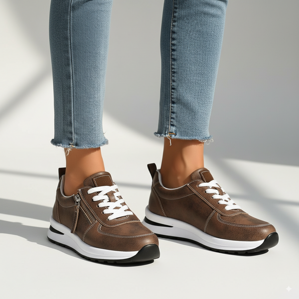 Vanessa lace-up platform sneakers with side zipper in brown and black