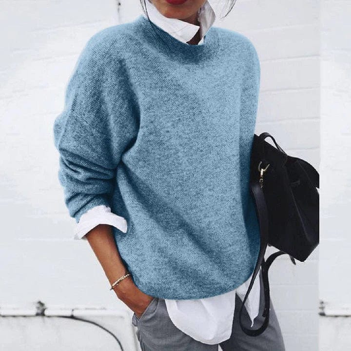 Jolanda soft knit jumper shown in blue, grey, black, khaki and pink