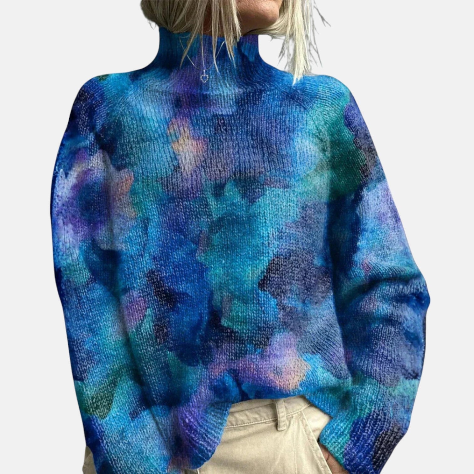 Aimelie relaxed-fit turtleneck jumper with ribbed cuffs, shown in green, blue and light blue