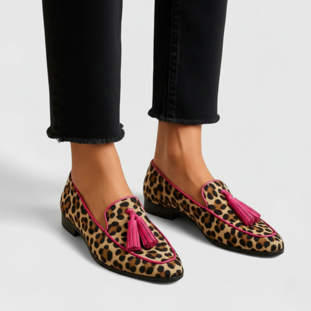 Leopard print cushioned loafers with a classic slip-on silhouette