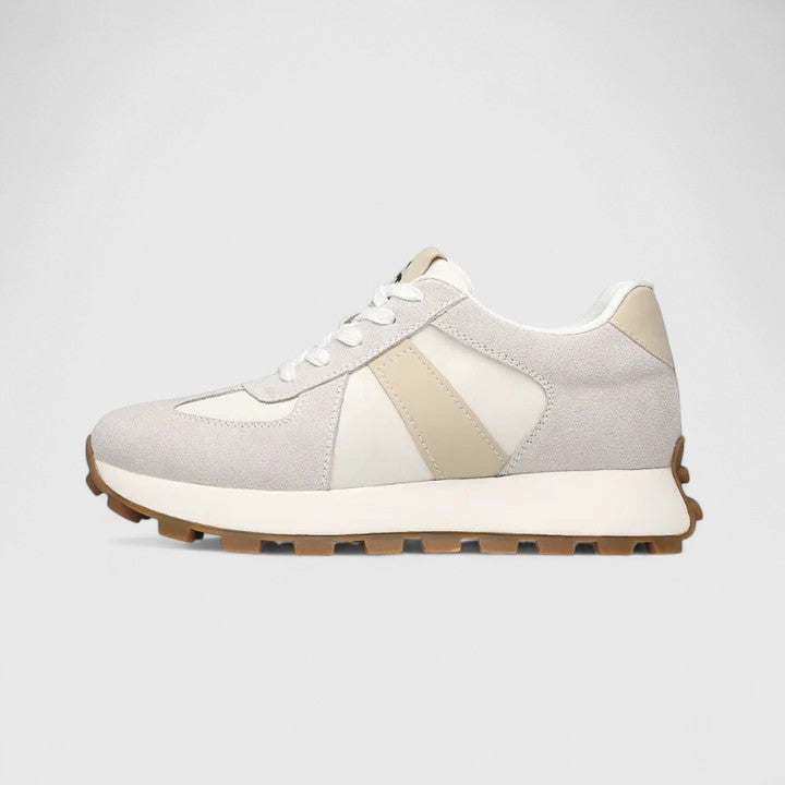 Gracelyn elegant women's sneakers with a subtle height boost, shown in white, khaki and black