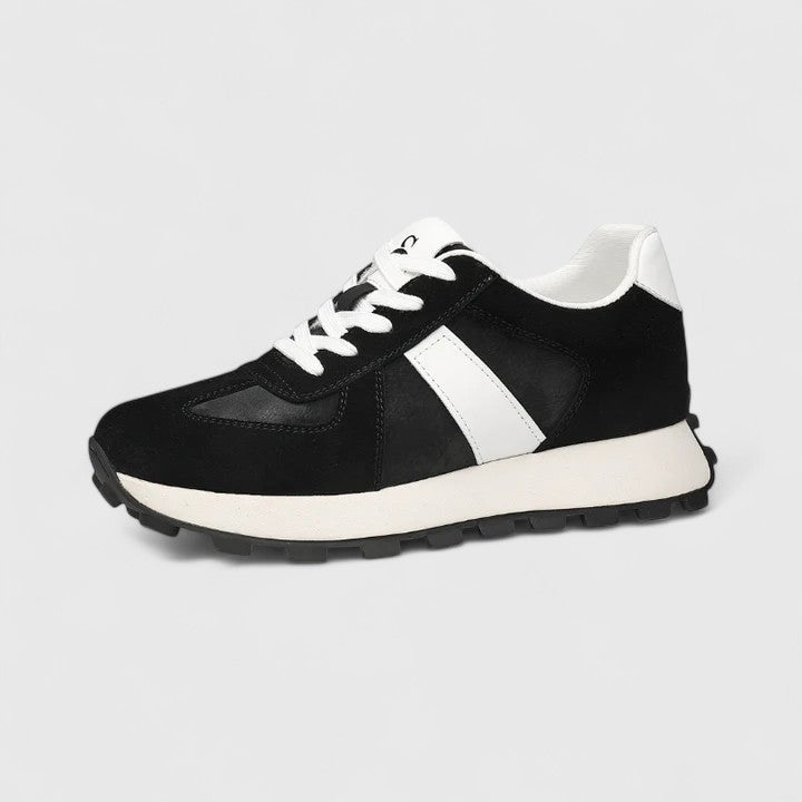 Gracelyn elegant women's sneakers with a subtle height boost, shown in white, khaki and black