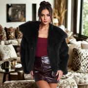Corrine fuzzy collar coat shown in a tailored cut, available in multiple colours