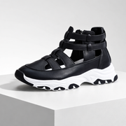 Jade sneaker-inspired closed-toe platform sandals with cushioned sole and zip closure