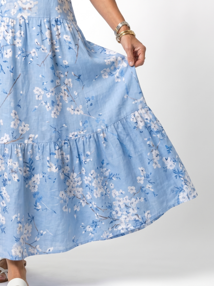 Alora floral print midi dress with tassel tie and relaxed silhouette