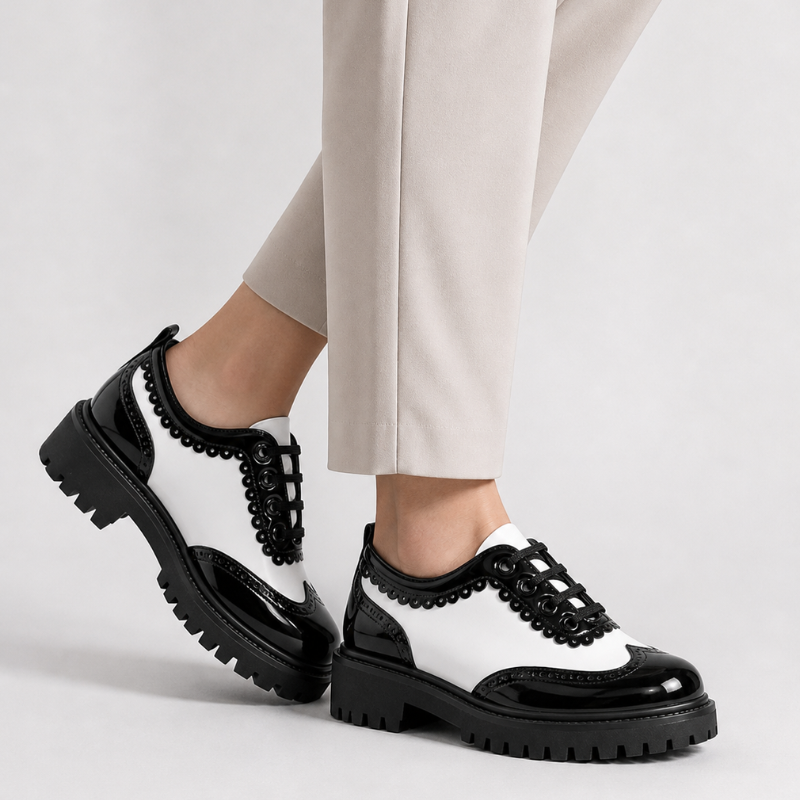 Beatrix wingtip platform oxford shoes with lace-up closure in pink and white