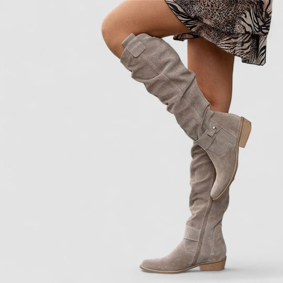 Hazel orthopedic Western ankle boots with stacked heel in beige and khaki