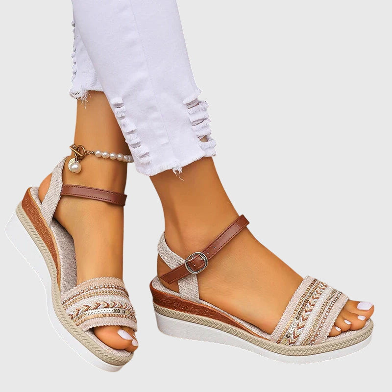 Joselyn | Woven Beaded Ankle-Strap Summer Sandals