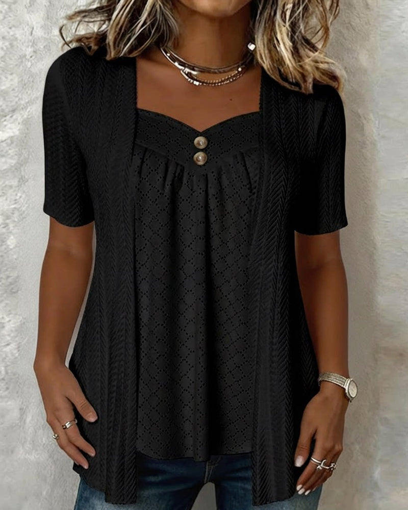 Carol layered collar patchwork shirt shown in white and black