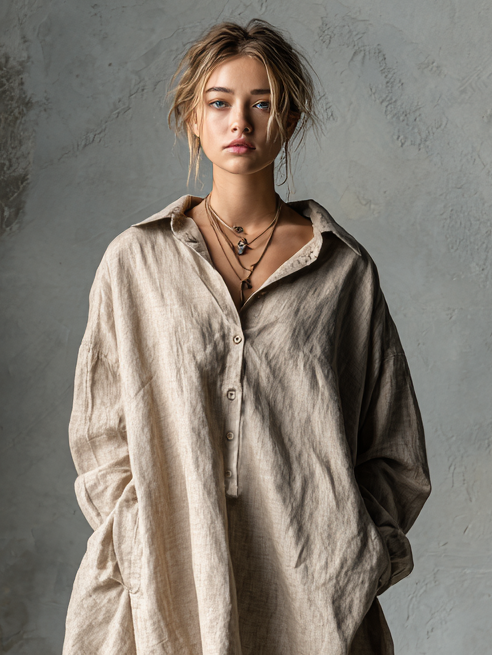 Yvette relaxed cotton linen dress in khaki with an easy summer silhouette