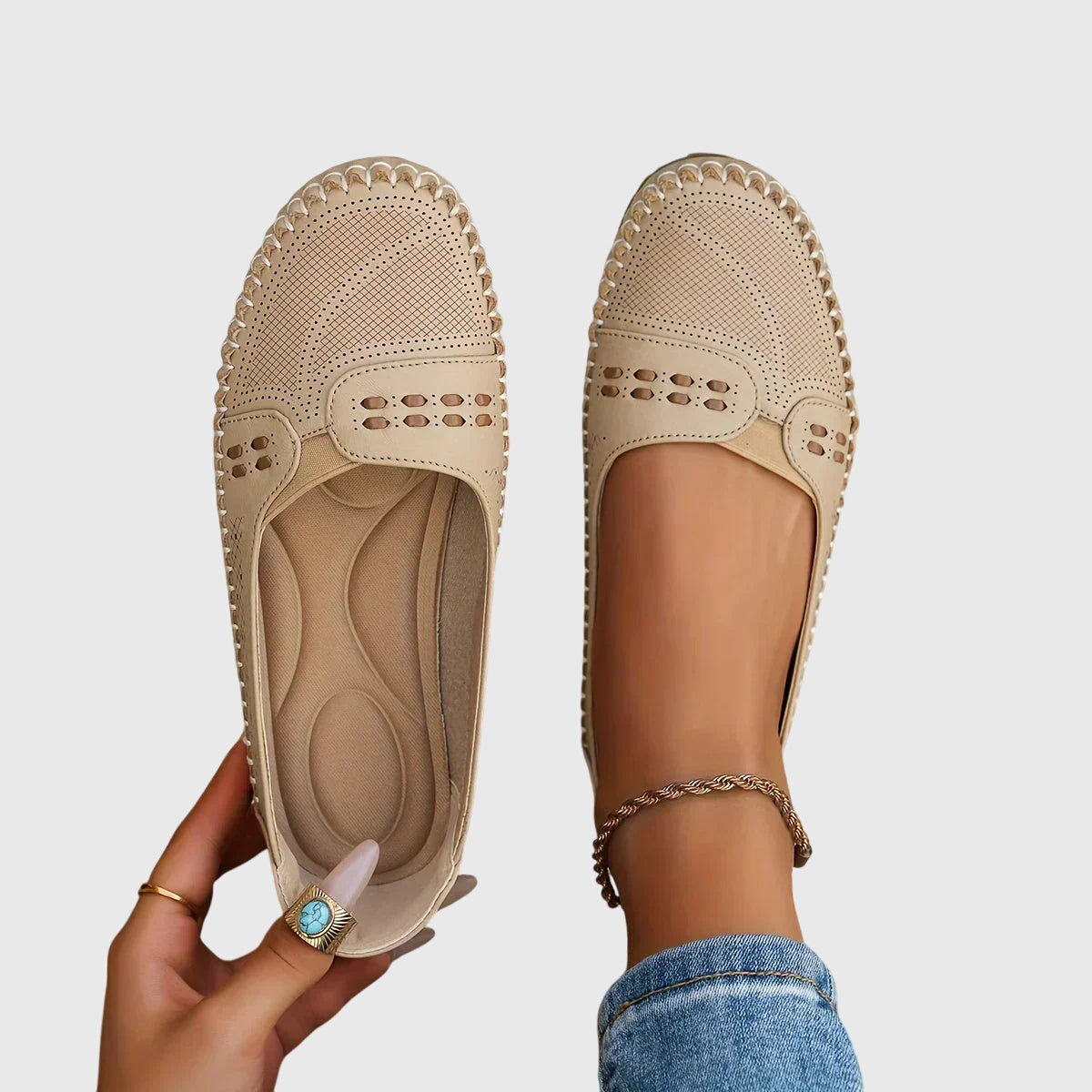 Comfortable slip-on shoes in soft neutral tones for everyday wear