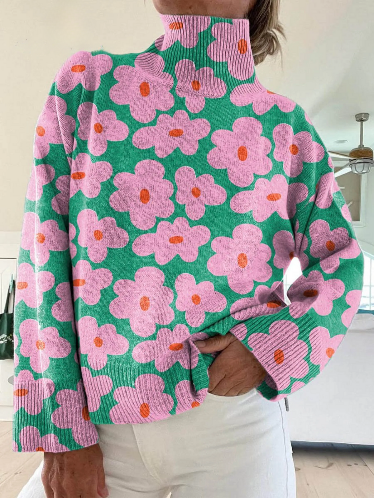 Aspen multicolour floral knit sweater with cosy textured weave