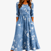 Bridget bluebell breeze floral summer dress with lightweight fabric and pockets