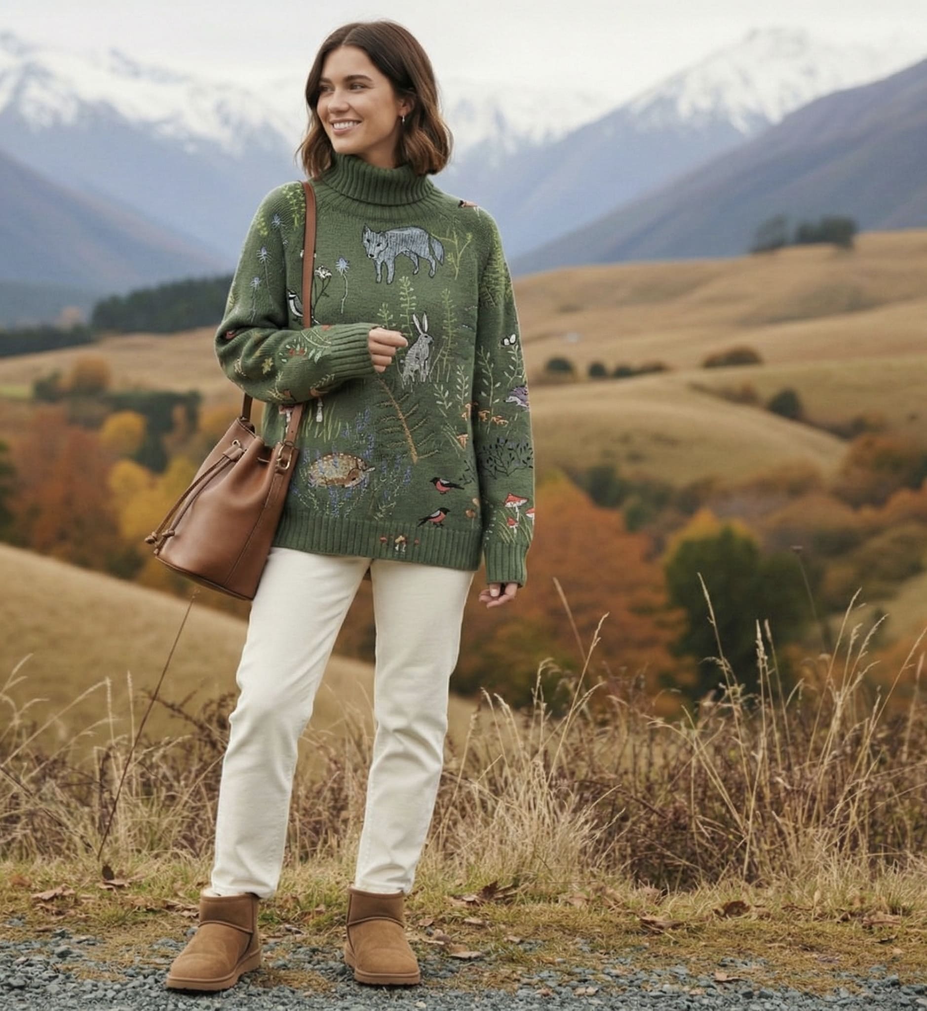 Aimelie relaxed-fit turtleneck jumper with ribbed cuffs, shown in green, blue and light blue