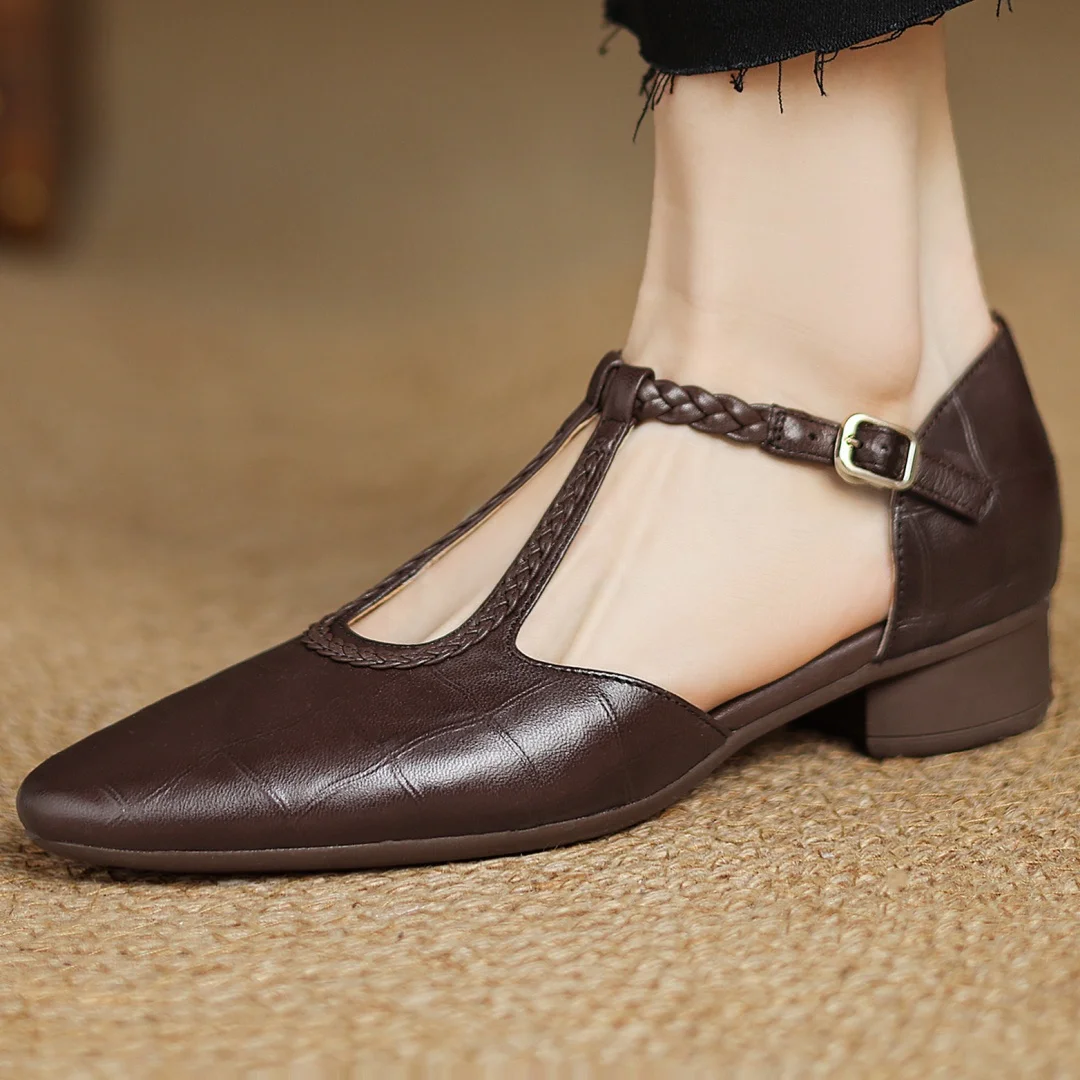 Classic Mary Jane flats shown in brown and black