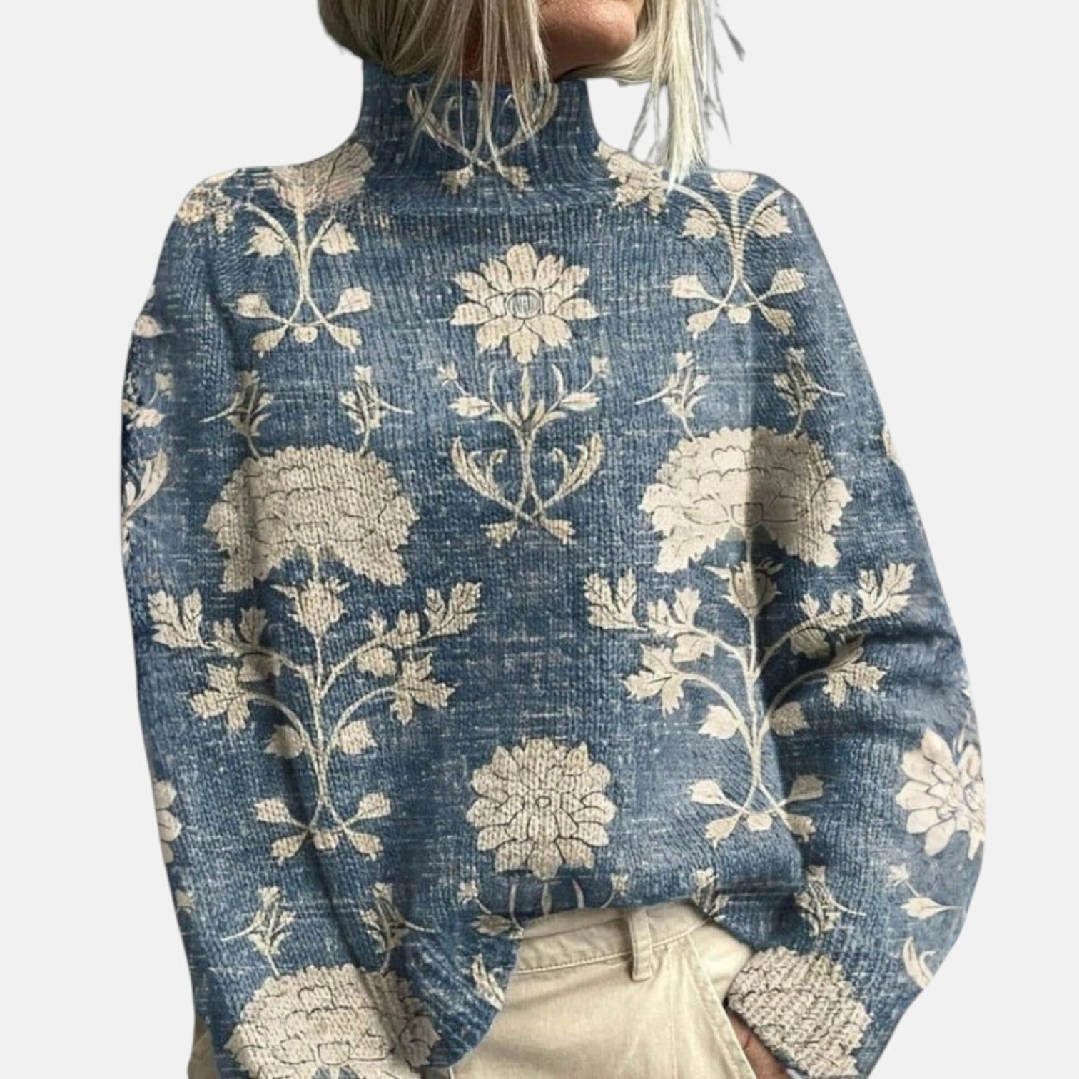 Aimelie relaxed-fit turtleneck jumper with ribbed cuffs, shown in green, blue and light blue