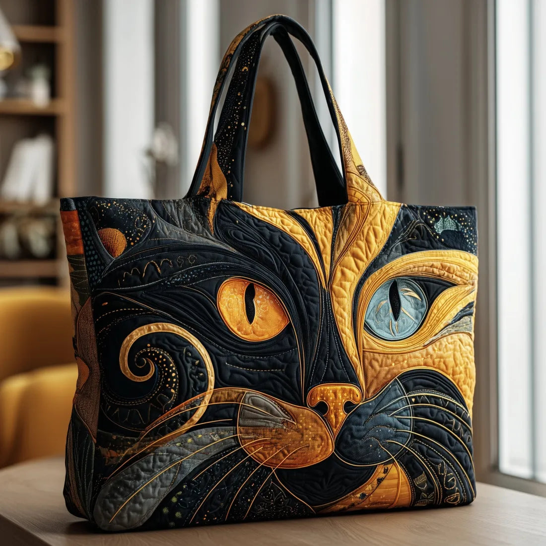 Artisanal handmade Mystical Cat bag shown in two size options