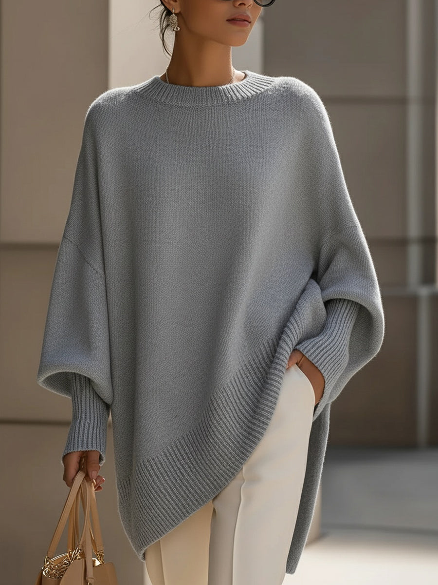 Elodie oversized wool-blend jumper with dropped shoulders, ribbed cuffs and asymmetric hem