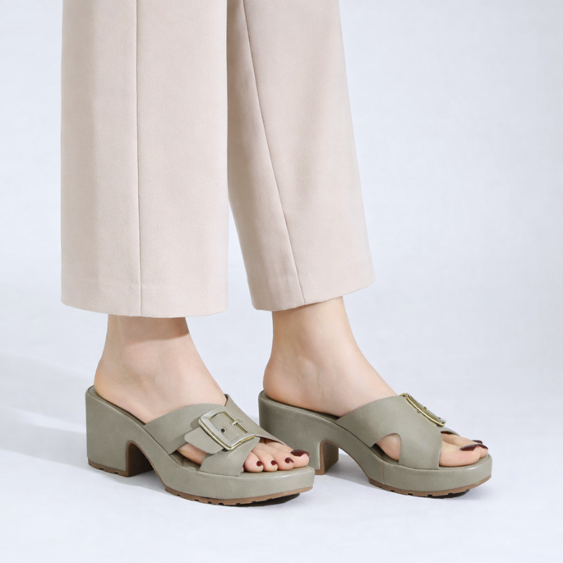 Klara chunky buckle platform block heel sandals with crossover vamp and wide strap