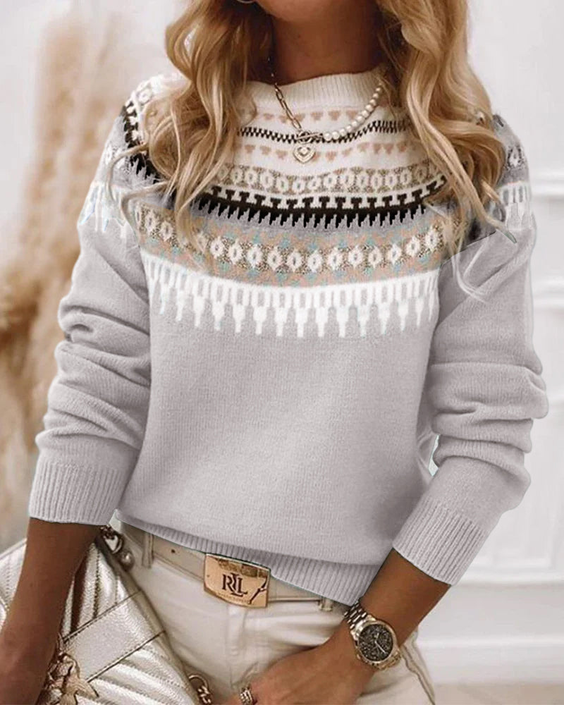 Mia relaxed knit jumper with ribbed cuffs shown in blue, grey and pink
