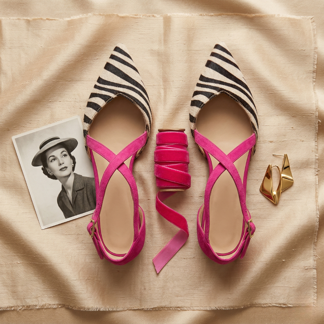 Fern strappy ballet flats for women shown in white, pink and green