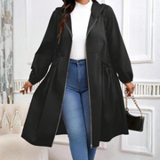Avril zip-up hooded coat shown in black with a cosy tailored silhouette