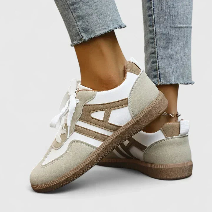 Khaki and white comfortable lace-up sneakers for everyday casual wear