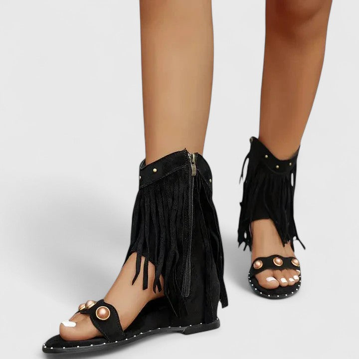 Brionna | Boho Strappy Heeled Sandals with Side Zip