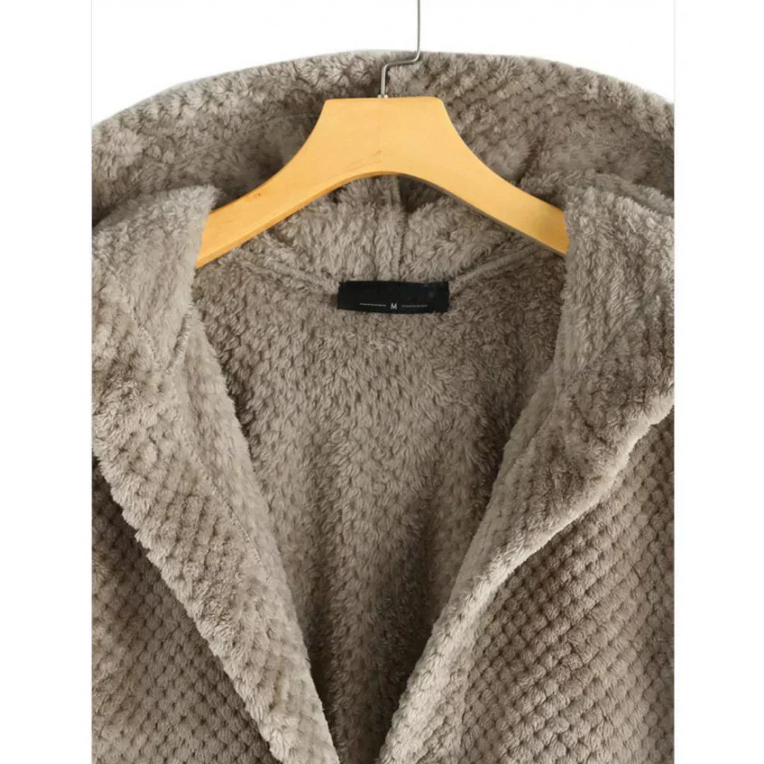 Niah cozy hooded coat with tailored cut, shown in a neutral colourway