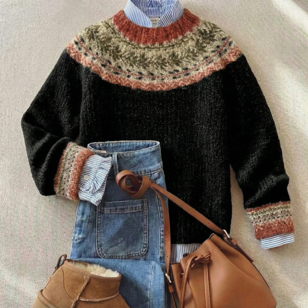 Joyce relaxed-fit jumper with vintage Nordic knit pattern and ribbed cuffs