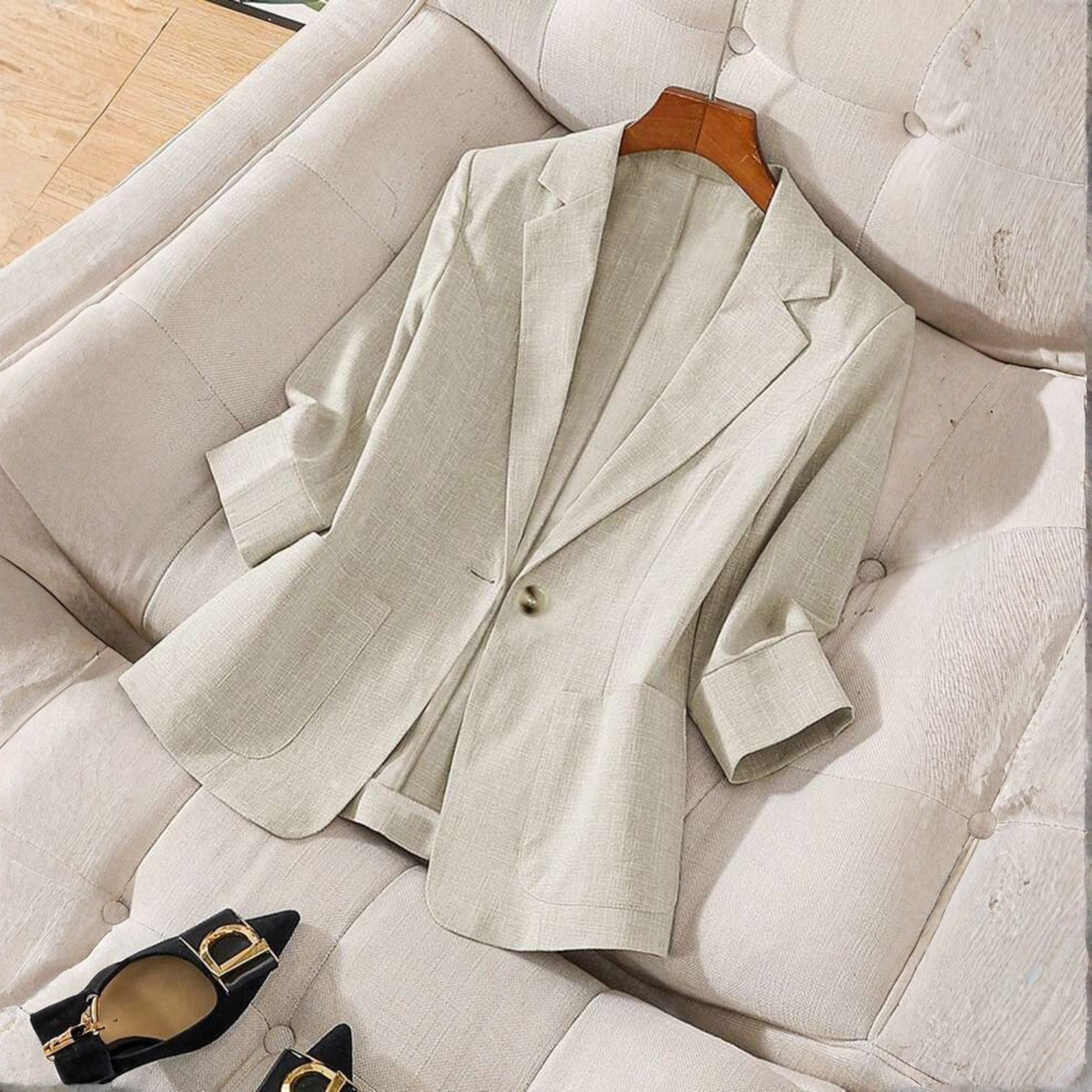 Gillian classy button front long sleeve coat in khaki, styled for everyday wear
