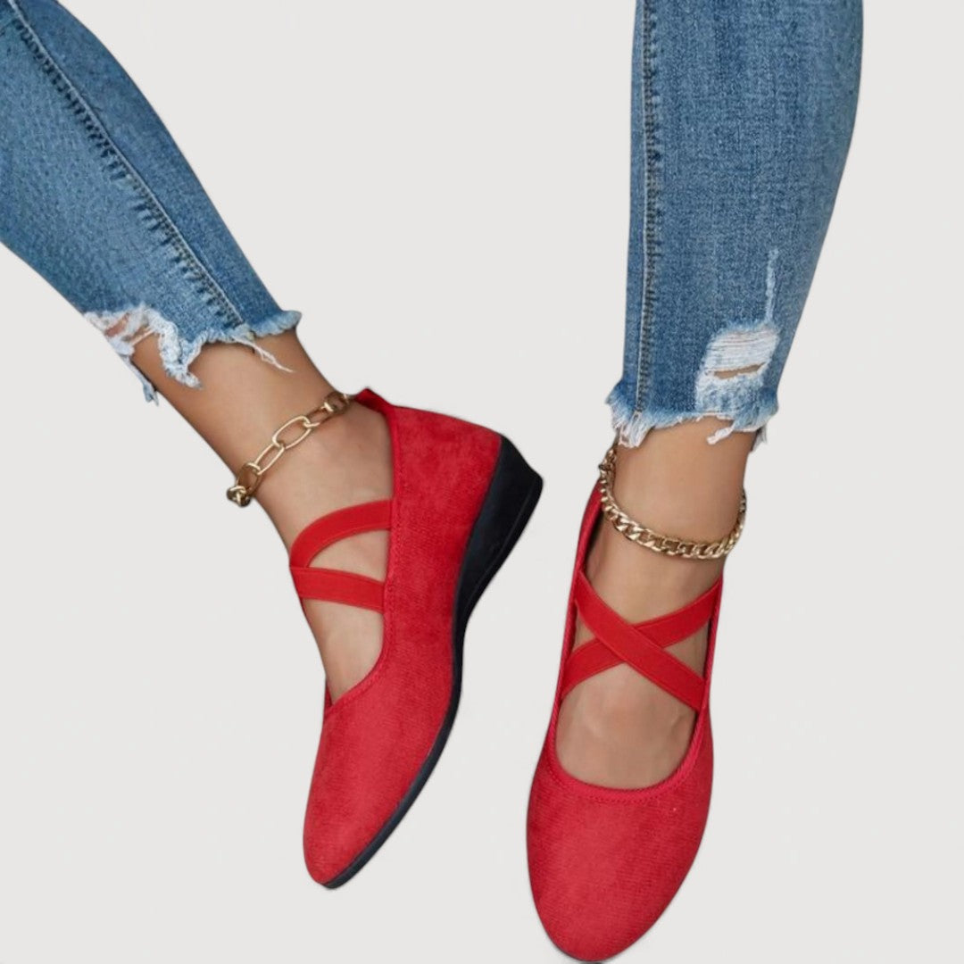 Livia elegant ballet flats shown in black, brown, red and blue
