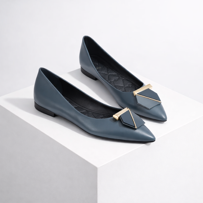 Cynthia pointed-toe ballet flats with a buckle detail and subtle heel