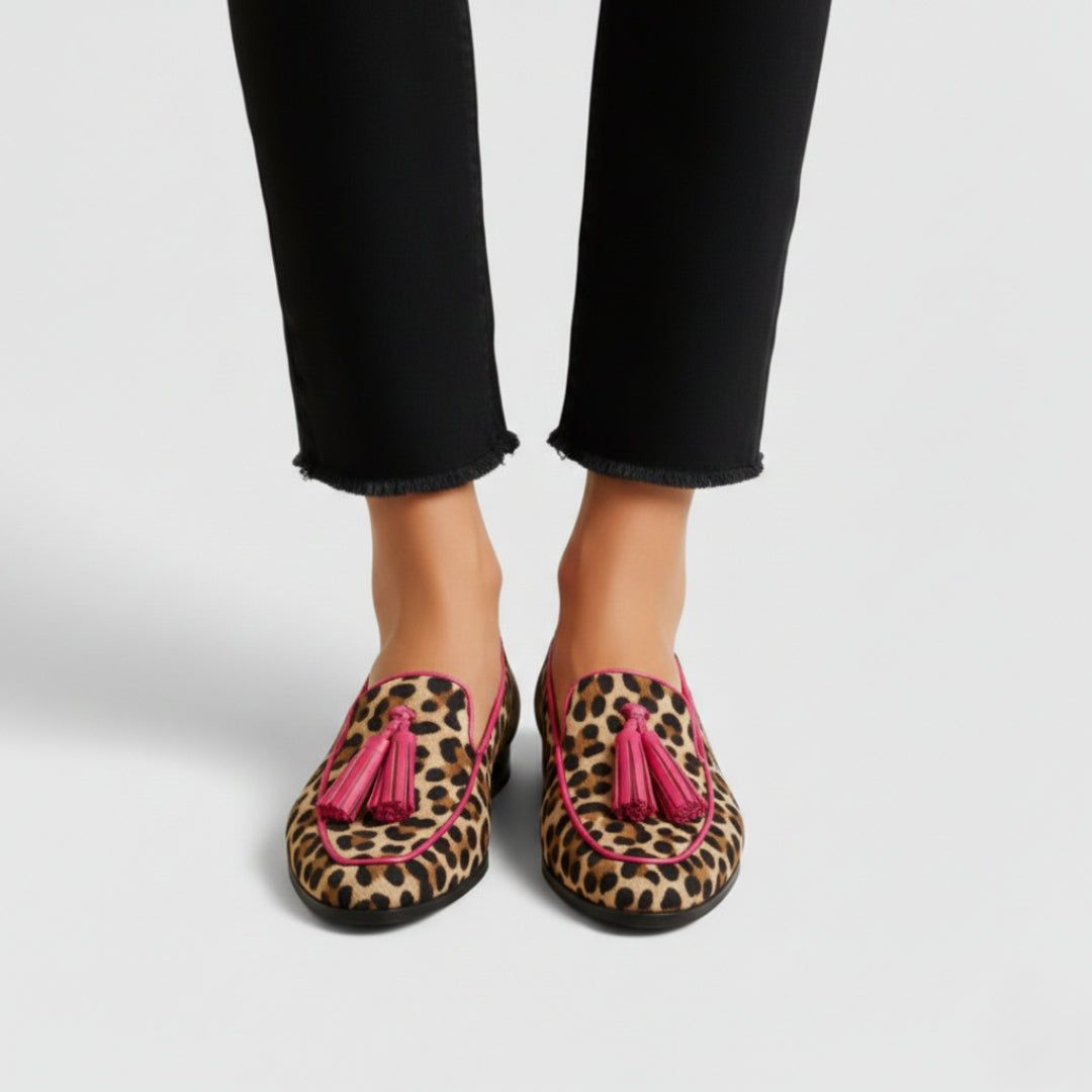 Leopard print cushioned loafers with a classic slip-on silhouette