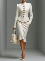 Becca white tweed co-ord set styled as a matching two-piece outfit