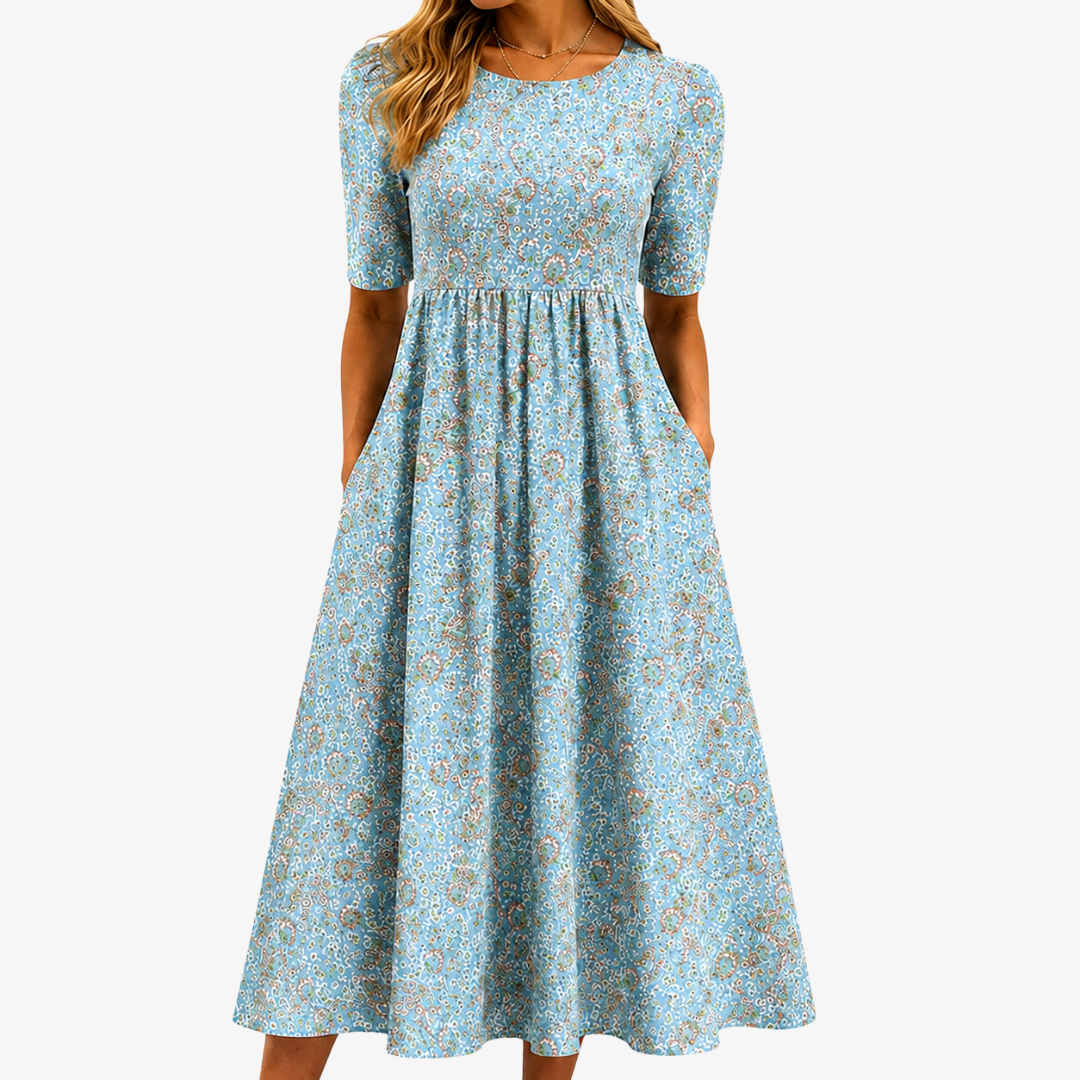 Briar lightweight mosaic-print summer dress with a relaxed feminine fit and pockets