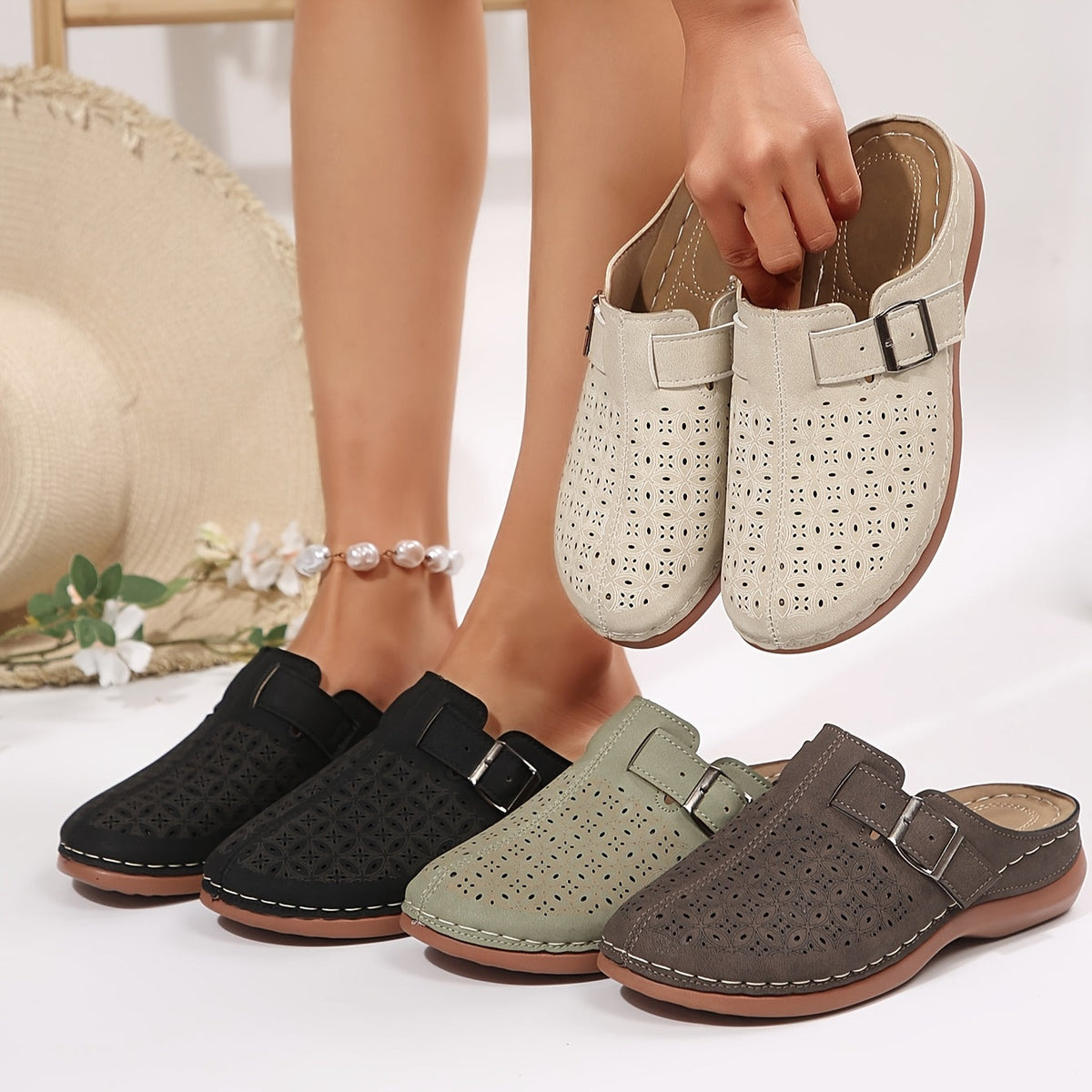 Jessica | Perforated Round-Toe Slip-On Shoes