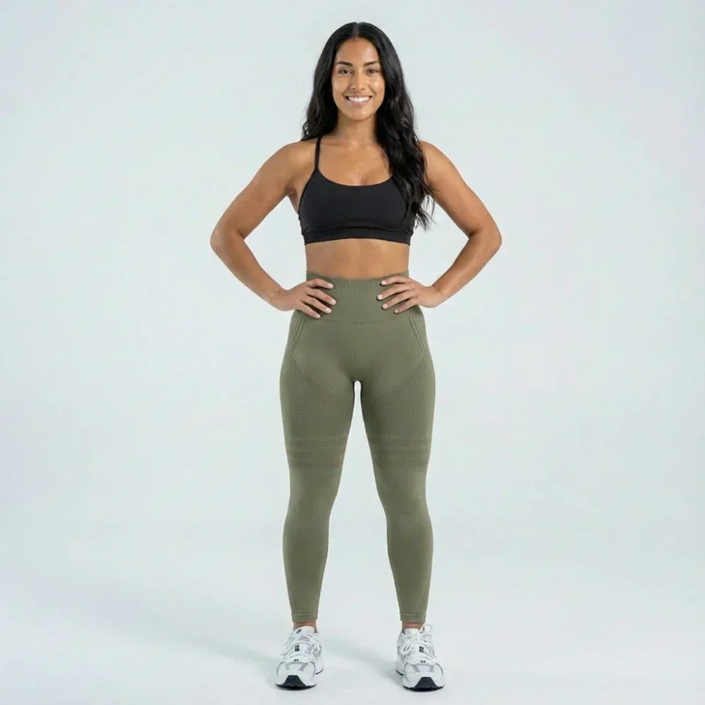 Evie military green full-length sculpting leggings for women