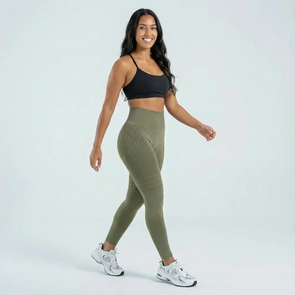 Evie military green full-length sculpting leggings for women