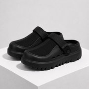 Breathable mesh slip-on sandals with adjustable hook-and-loop back strap